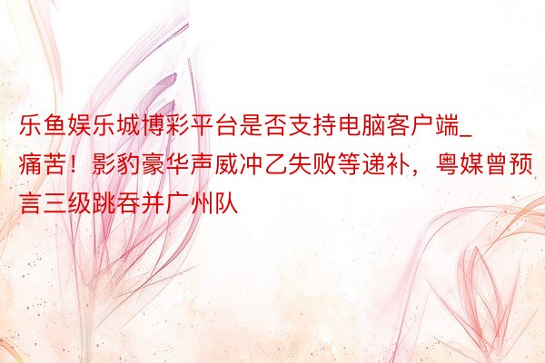 乐鱼娱乐城博彩平台是否支持电脑客户端_痛苦！影豹豪华声威冲乙失败等递补，粤媒曾预言三级跳吞并广州队
